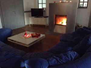 ... offener Kamin in der blauen Lounge ...